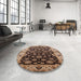 Round Mid-Century Modern Bakers Brown Oriental Rug in a Office, urb2963