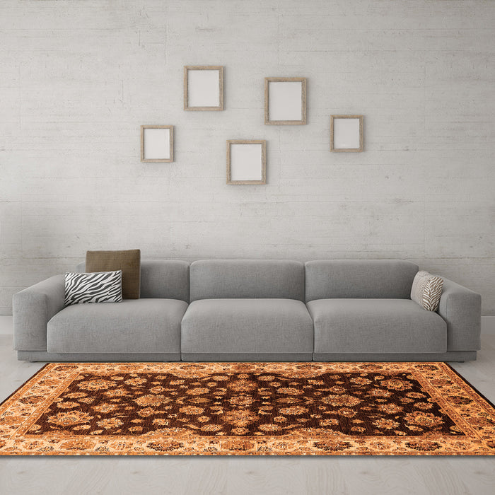 Machine Washable Oriental Orange Industrial Area Rugs in a Living Room, wshurb2963org