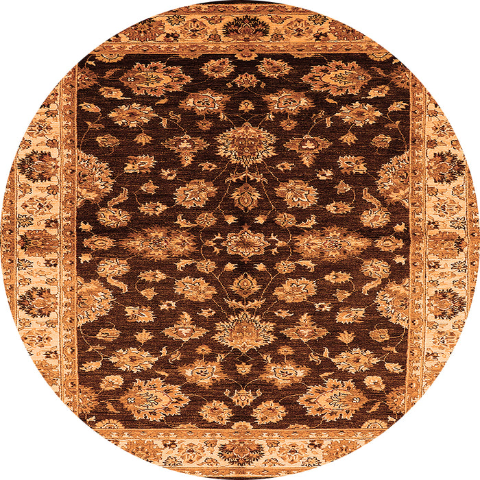 Round Machine Washable Oriental Orange Industrial Area Rugs, wshurb2963org