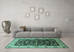 Machine Washable Oriental Turquoise Industrial Area Rugs in a Living Room,, wshurb2963turq