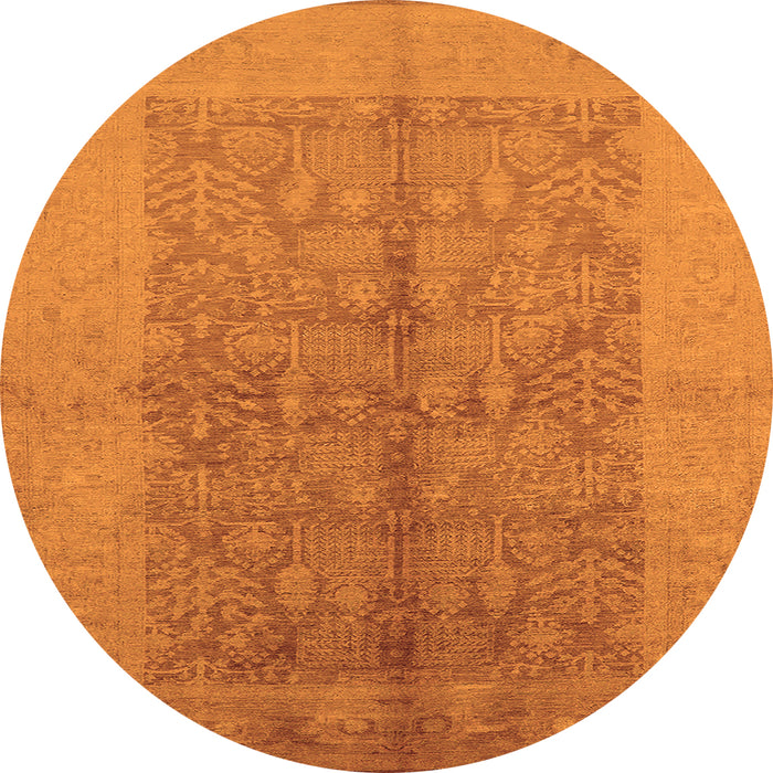 Round Machine Washable Oriental Orange Industrial Area Rugs, wshurb2964org
