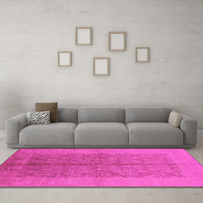 Machine Washable Oriental Pink Industrial Rug in a Living Room, wshurb2964pnk