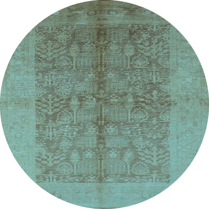 Round Machine Washable Oriental Light Blue Industrial Rug, wshurb2964lblu