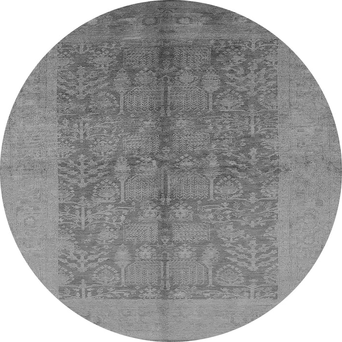 Round Machine Washable Oriental Gray Industrial Rug, wshurb2964gry