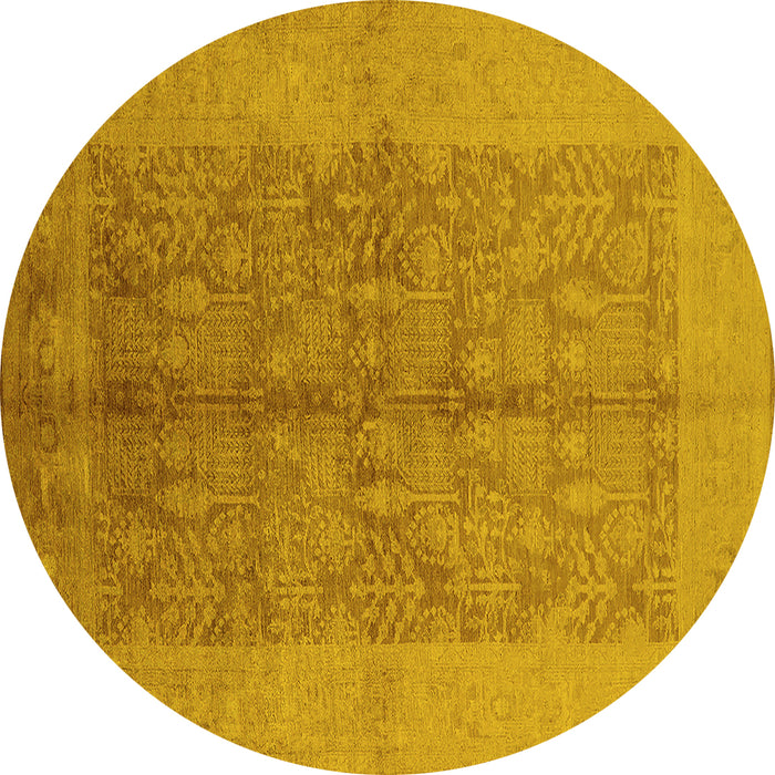 Round Machine Washable Oriental Yellow Industrial Rug, wshurb2964yw