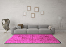 Machine Washable Oriental Pink Industrial Rug in a Living Room, wshurb2965pnk