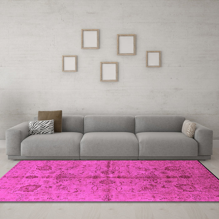 Machine Washable Oriental Pink Industrial Rug in a Living Room, wshurb2965pnk