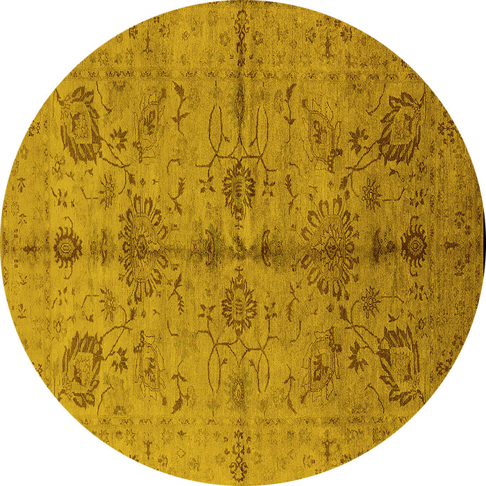 Round Machine Washable Oriental Yellow Industrial Rug, wshurb2965yw