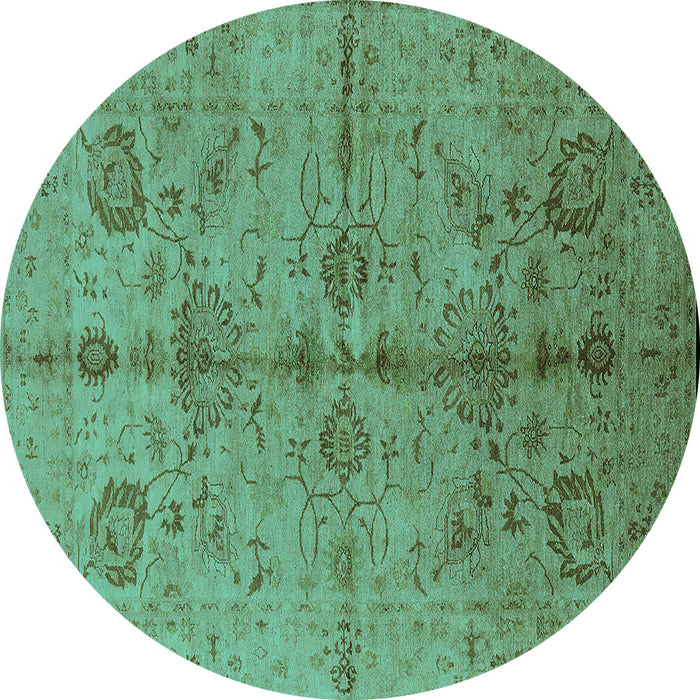 Round Oriental Turquoise Industrial Rug, urb2965turq