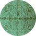 Round Oriental Turquoise Industrial Rug, urb2965turq