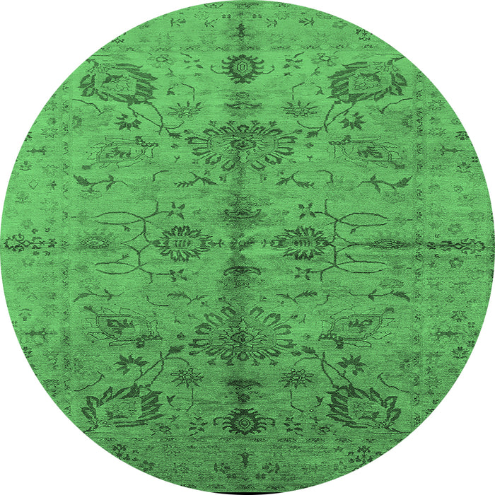 Round Oriental Emerald Green Industrial Rug, urb2965emgrn