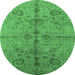 Round Oriental Emerald Green Industrial Rug, urb2965emgrn