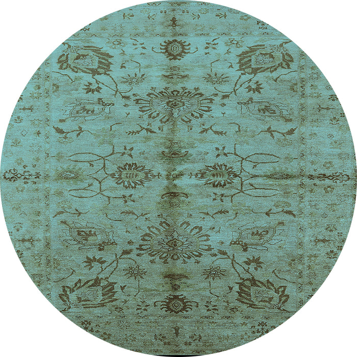 Round Machine Washable Oriental Light Blue Industrial Rug, wshurb2965lblu