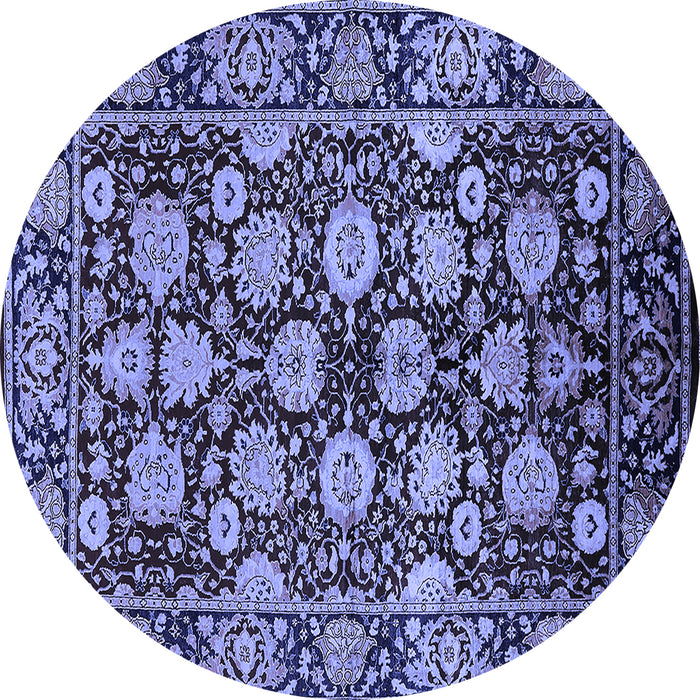 Round Machine Washable Oriental Blue Industrial Rug, wshurb2966blu