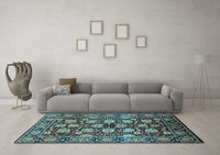 Machine Washable Oriental Light Blue Industrial Rug, wshurb2966lblu