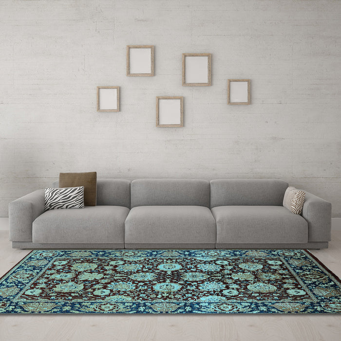 Machine Washable Oriental Light Blue Industrial Rug in a Living Room, wshurb2966lblu