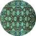 Round Oriental Turquoise Industrial Rug, urb2966turq