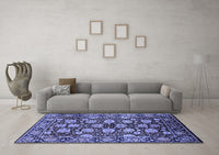 Machine Washable Oriental Blue Industrial Rug, wshurb2966blu