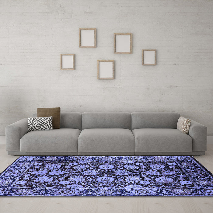 Machine Washable Oriental Blue Industrial Rug in a Living Room, wshurb2966blu