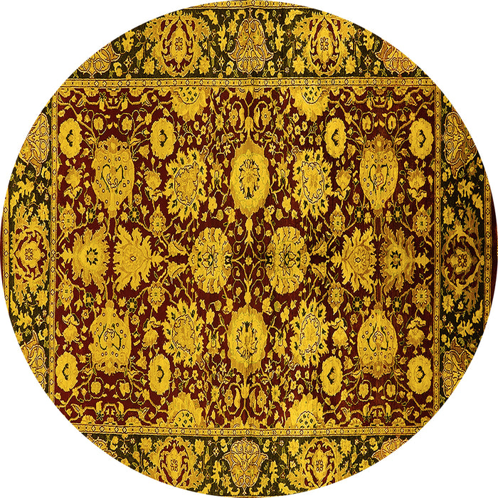 Round Machine Washable Oriental Yellow Industrial Rug, wshurb2966yw