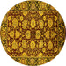 Round Machine Washable Oriental Yellow Industrial Rug, wshurb2966yw