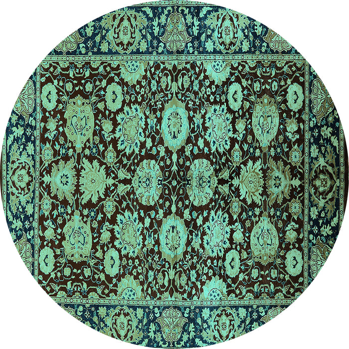 Round Machine Washable Oriental Turquoise Industrial Area Rugs, wshurb2966turq