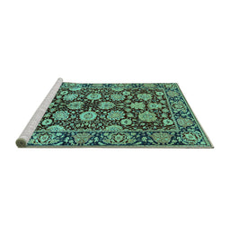 Sideview of Machine Washable Oriental Turquoise Industrial Area Rugs, wshurb2966turq
