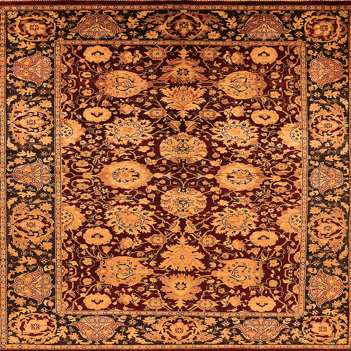 Square Machine Washable Oriental Orange Industrial Area Rugs, wshurb2966org