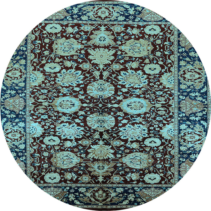 Round Machine Washable Oriental Light Blue Industrial Rug, wshurb2966lblu