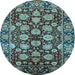 Round Machine Washable Oriental Light Blue Industrial Rug, wshurb2966lblu