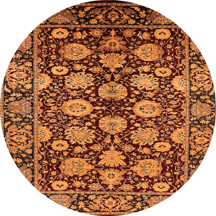 Round Machine Washable Oriental Orange Industrial Area Rugs, wshurb2966org