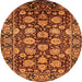 Round Machine Washable Oriental Orange Industrial Area Rugs, wshurb2966org