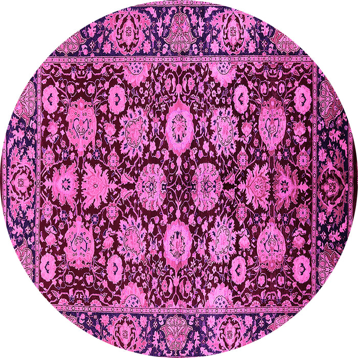 Round Machine Washable Oriental Pink Industrial Rug, wshurb2966pnk