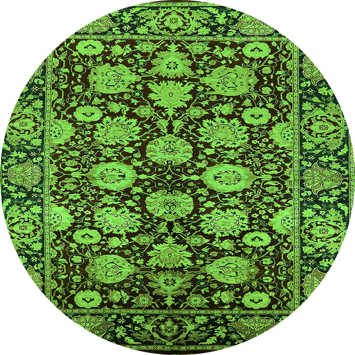 Round Machine Washable Oriental Green Industrial Area Rugs, wshurb2966grn