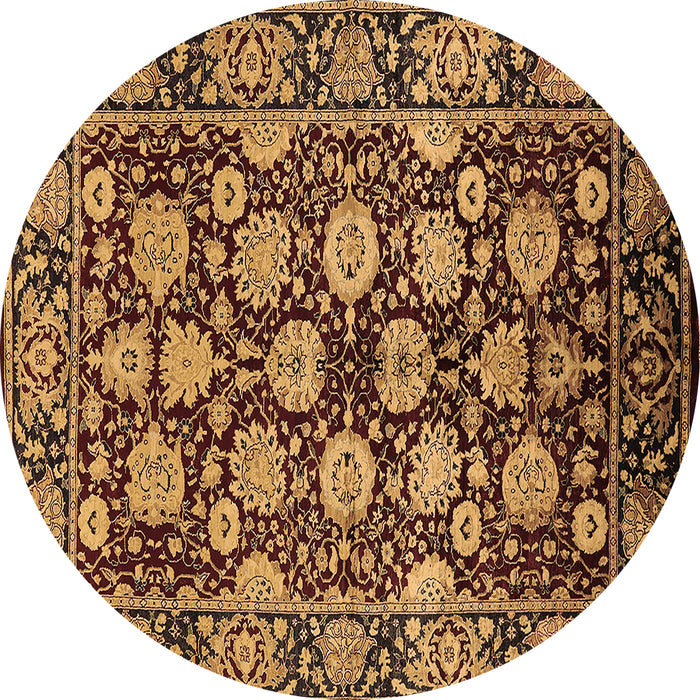 Round Machine Washable Oriental Brown Industrial Rug, wshurb2966brn