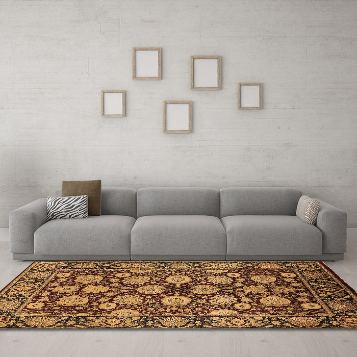 Machine Washable Oriental Brown Industrial Rug in a Living Room,, wshurb2966brn