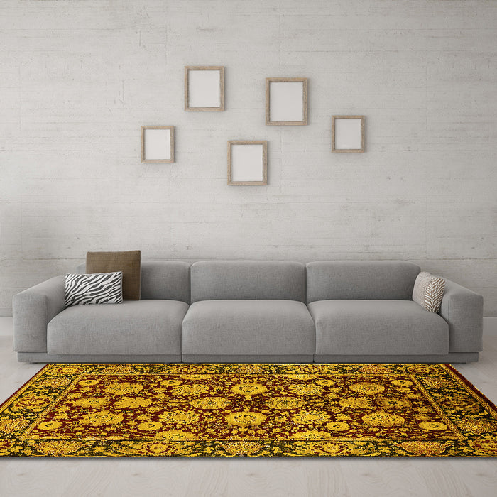 Machine Washable Oriental Yellow Industrial Rug in a Living Room, wshurb2966yw