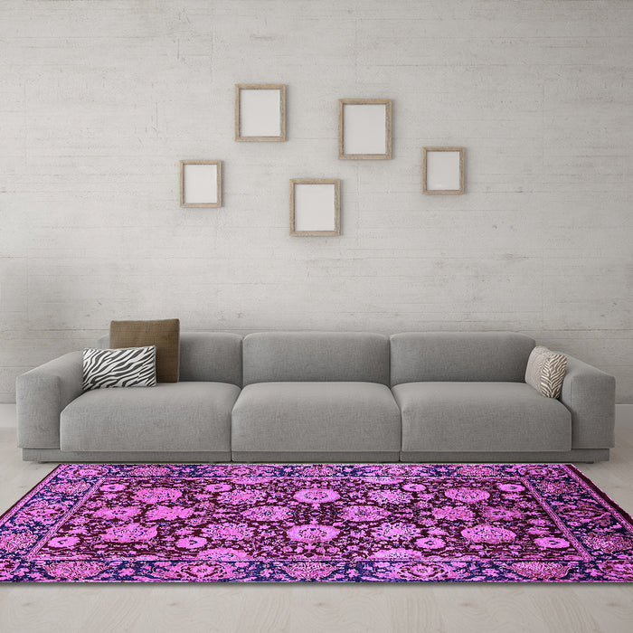 Machine Washable Oriental Purple Industrial Area Rugs in a Living Room, wshurb2966pur