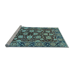 Sideview of Machine Washable Oriental Light Blue Industrial Rug, wshurb2966lblu