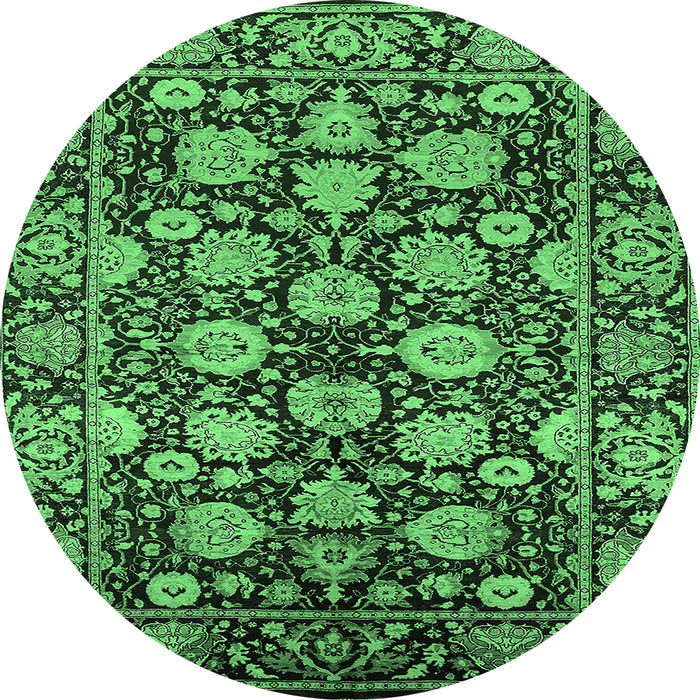Round Machine Washable Oriental Emerald Green Industrial Area Rugs, wshurb2966emgrn