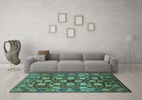 Machine Washable Oriental Turquoise Industrial Rug, wshurb2966turq