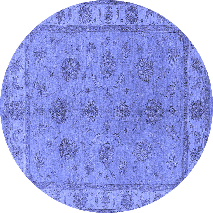 Round Machine Washable Oriental Blue Industrial Rug, wshurb2967blu