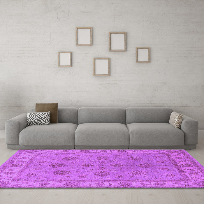 Machine Washable Oriental Purple Industrial Area Rugs in a Living Room, wshurb2967pur