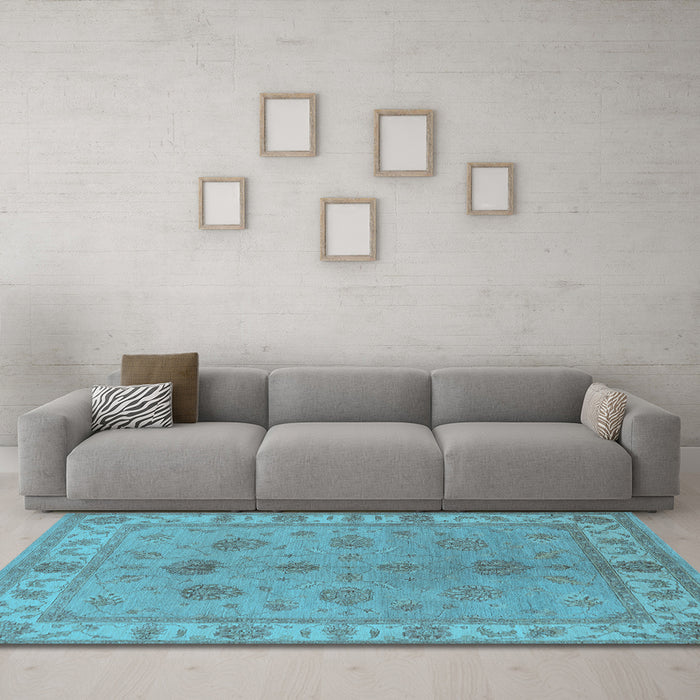 Machine Washable Oriental Light Blue Industrial Rug in a Living Room, wshurb2967lblu