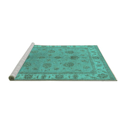 Sideview of Machine Washable Oriental Turquoise Industrial Area Rugs, wshurb2967turq