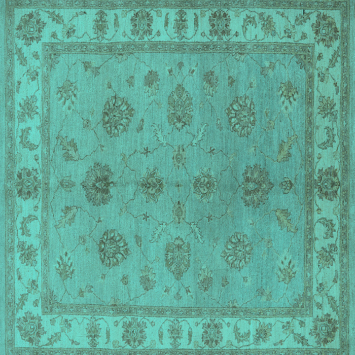 Square Machine Washable Oriental Turquoise Industrial Area Rugs, wshurb2967turq