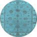 Round Machine Washable Oriental Light Blue Industrial Rug, wshurb2967lblu