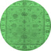 Round Oriental Emerald Green Industrial Rug, urb2967emgrn