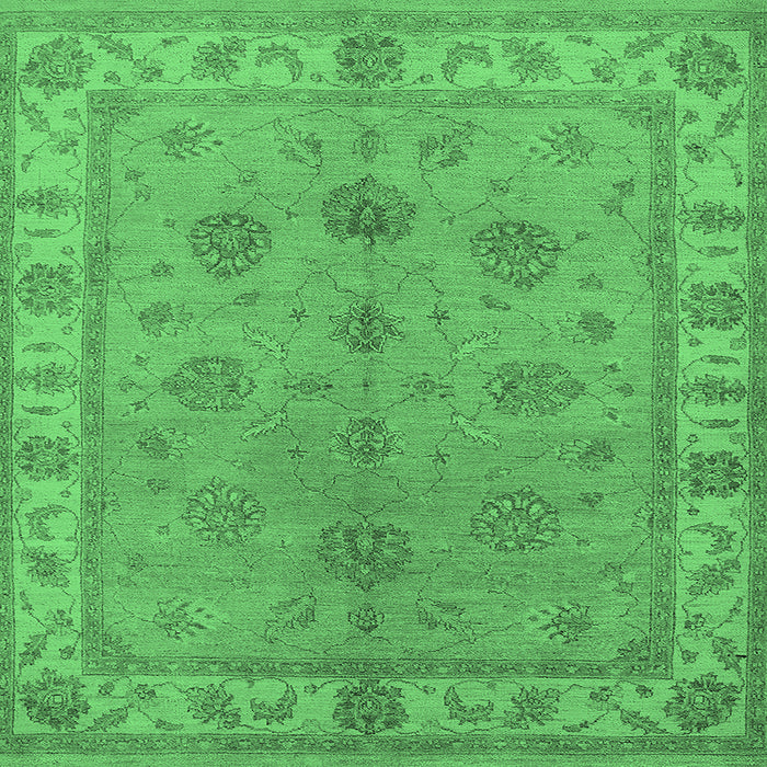Square Machine Washable Oriental Emerald Green Industrial Area Rugs, wshurb2967emgrn