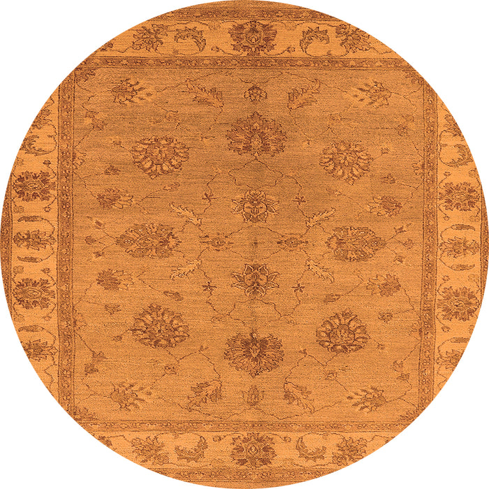 Round Machine Washable Oriental Orange Industrial Area Rugs, wshurb2967org